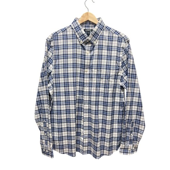 Express NWT Blue & White Plaid Button Down Shirt - Picture 2 of 5